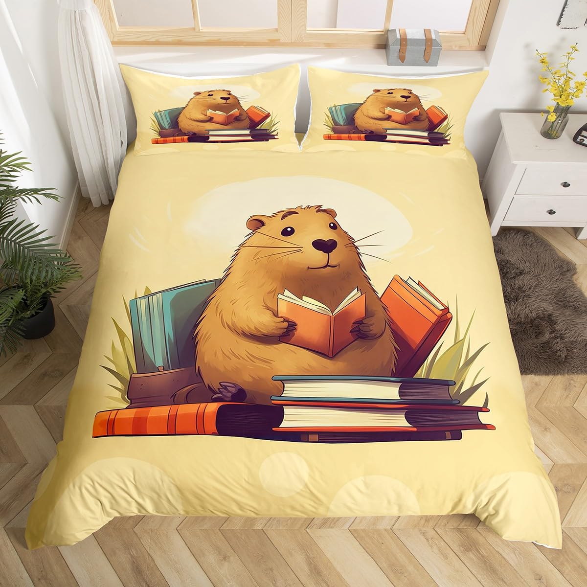 

Vintage Style Soft Duvet Cover Bok Patern Beding Set Creative Design Coton Comfortable Quilt Cover for Tens Women Rom Decoration 3 Pcs 135*200cm Eu-Single