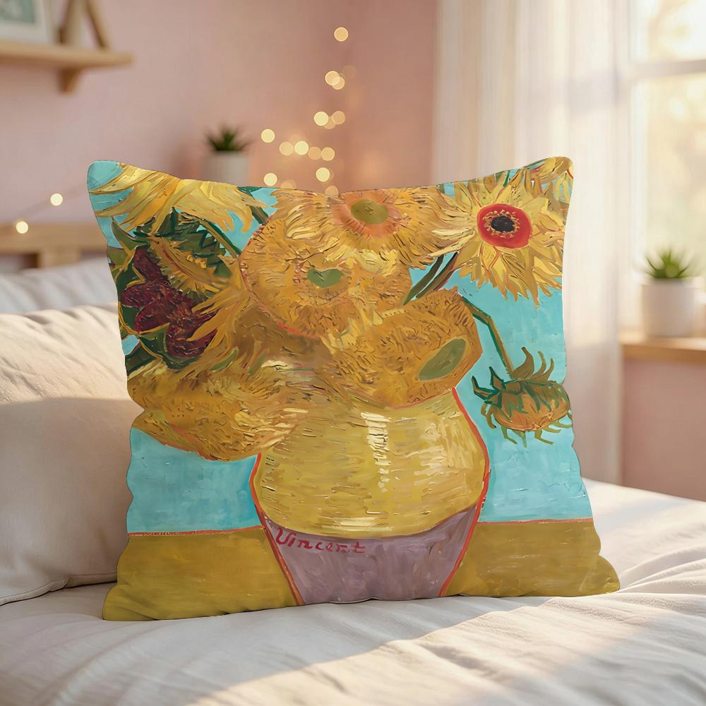 Vincent Van Gogh Oil Art Cushion Cover Silky Short Plush Invisible Zipper Dustproof Sofa Pillow Case For Home Decor