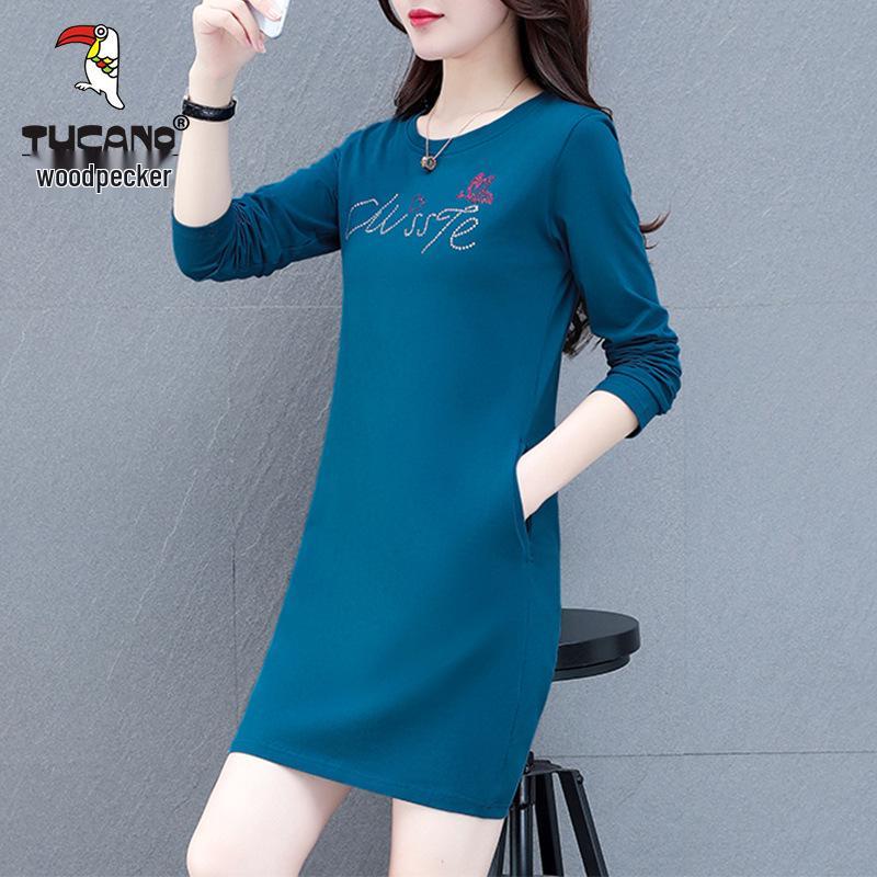 Women's Long-Sleeve Cotton Mid-Length T-Shirt Dress - 2025 Spring/Autumn Casual Versatile Style