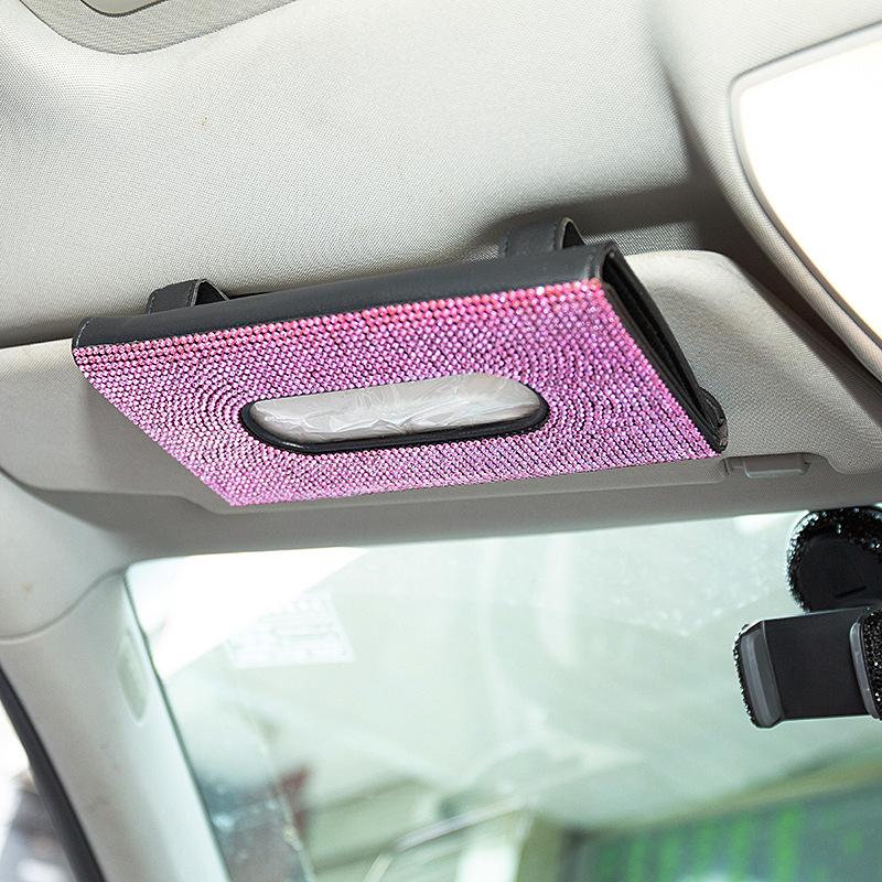 Rhinestone Diamond Car Tissue Boxes Diamond Inlaid Sunshades Leather Hanging Seat Backrest Paper Clip Auto Interior Accessories