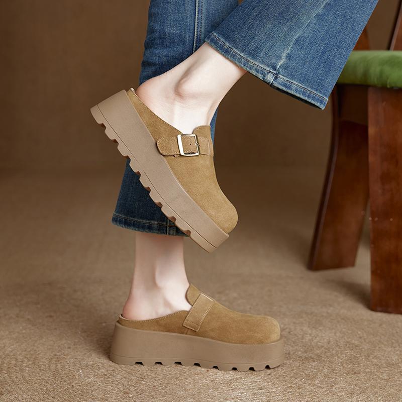 Women's Slippers Thick-soled Mules with Closed Toe for Women Large-size Comfortable Half-slippers Female