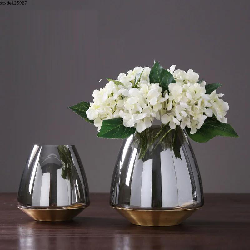 Modern Hydroponic Glass Vase Metal Base Flower Arrangement Countertop Decoration Luxurious Exquisite Flower Vase Home Decoration