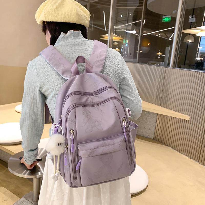 School Bag for Female Junior High School Students, Simple and Versatile Printed Bear Backpack, Niche Design, Light Backpack for High School Students