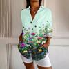 Camicia da Donna con Bottoni Manica Lunga con Stampa Grafica Top Blusa