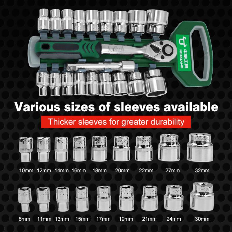Drive Socket Set 1/4"-3/8"-1/2",72 Teeth CRV Ratchet Wrench Sockets Compact Sockets for Motorcycle Repair Mechanic Tool for Car