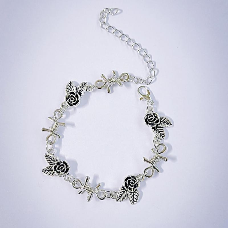 Victorian Rose Flower Link Bracelet Alternative Occult Wristchain Women Jewelry