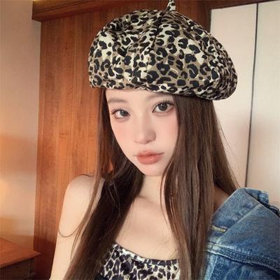 Y2K Octagonal Cap Classic Painter Hat Fashion Leopard Print Beret  Women
