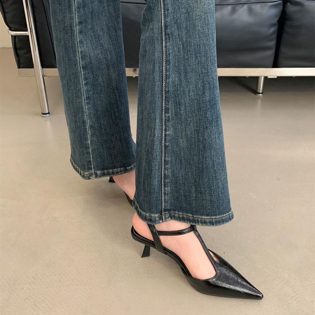 High Heels Thin Heels Bag Head Sandals Women's 2025 Spring and Summer New French Silver Pointed Single Shoes Women