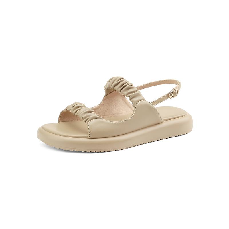 

Krazing Pot Летние женские босоножки на плоской платформе с открытым носком и низким каблуком из микрофибры с плиссированным декором и сказочным дизайном для отдыха 42 абрикосовый