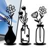 3 Pieces Line Vase Set Black Floral Iron Decorations Modern Aesthetic Metal Art Statue Wall Art Table Vase Home Decor