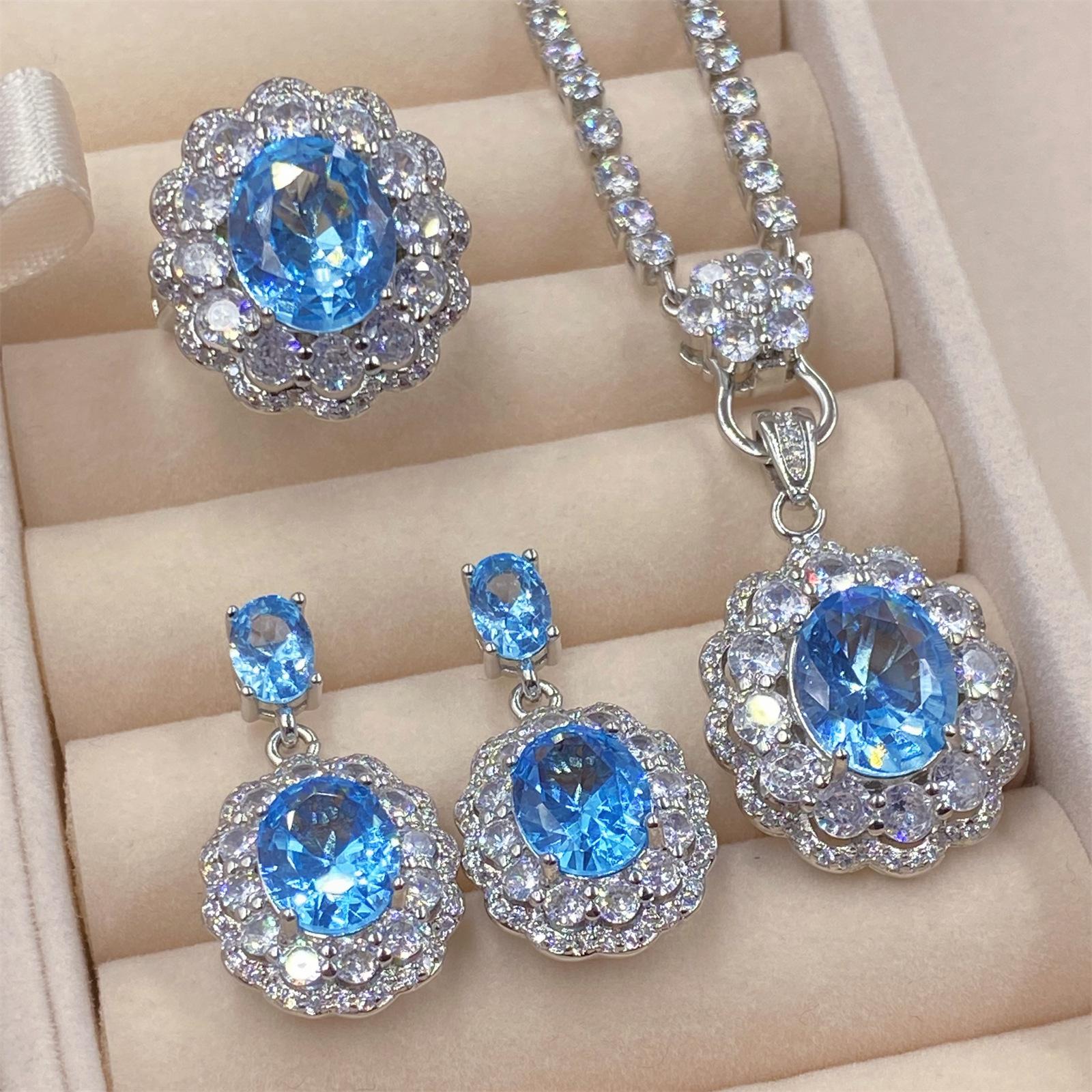 

SACE GEMS классический медный сплав циркон кольцо серьги кулон ожерелье ювелирные наборы подарки для свадебной вечеринки Open синий