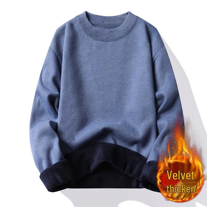 Men's Plus Velvet Thickened Knit Sweater - Warm Round Neck Inner Base Layer