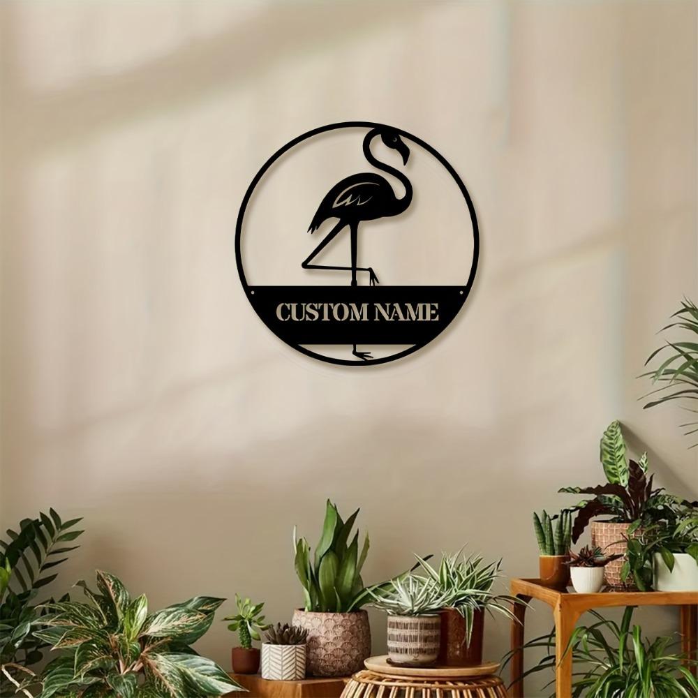 Metal Flamingo Wall Decor, Personalized Family Name Sign, Rustic Indoor Outdoor Art, Unique Home Gift