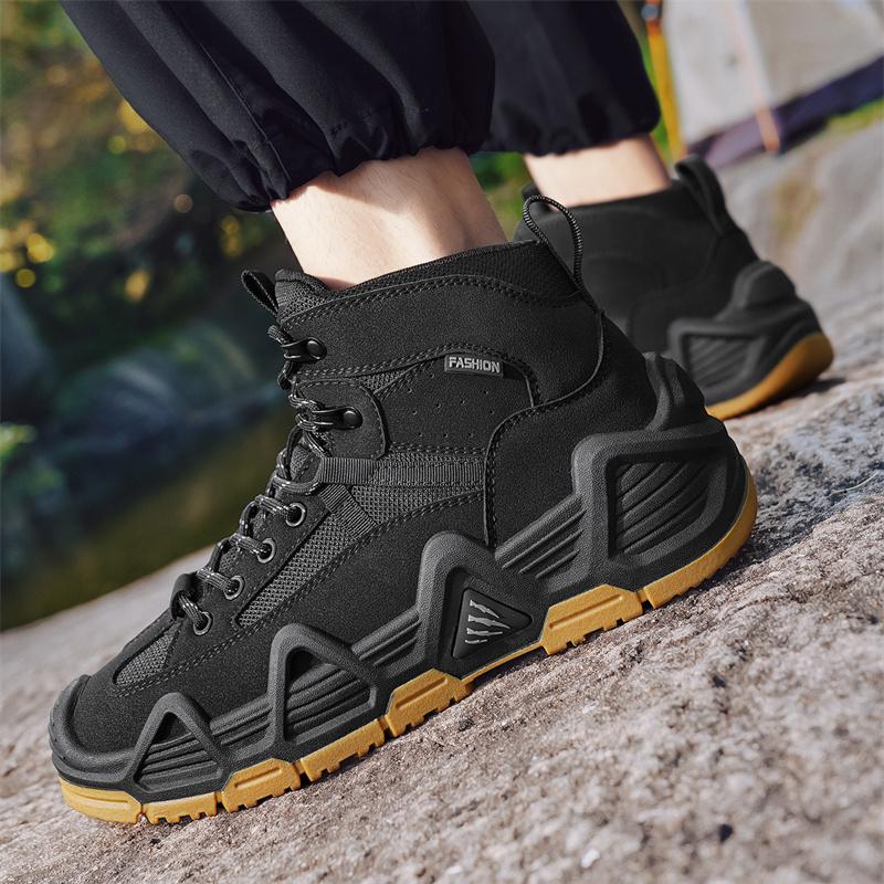 2026 New Trendy Thick Bottom Breathable Medium High Top Anti Slip Outdoor Leisure Mountaineering Sports Men's Shoes Trendy