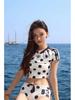 New Women's Colorblock Polka Dot Two-Piece Swimsuit - Sexy Short Sleeve Top & Low Waist Boyleg Bottoms