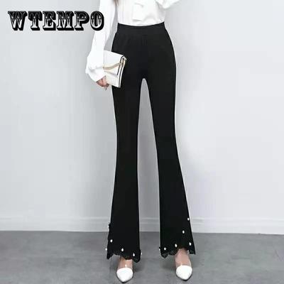 Slim Pants Women's High Waist Slimming Drape Beaded Black Slim Casual Trousers Spring Korean Fashion