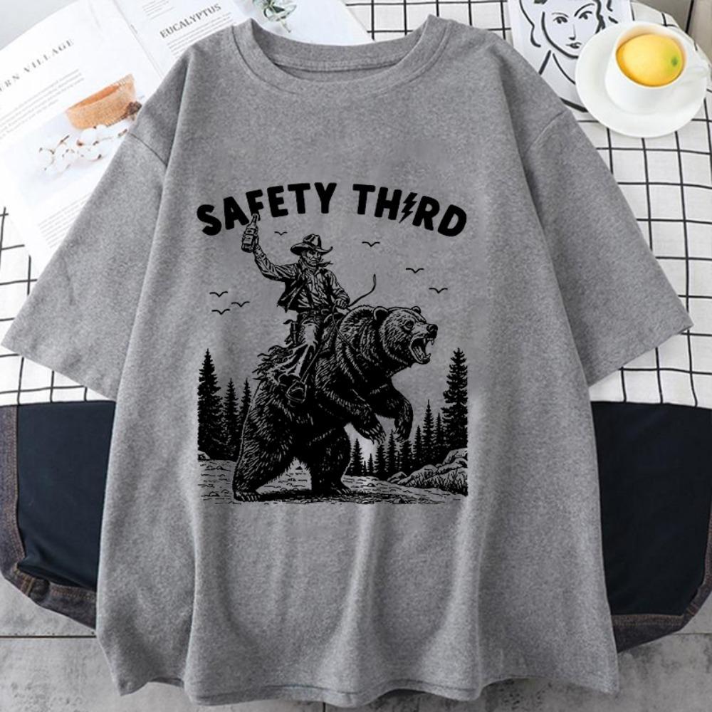 2026 Comfortable Safety Third Shirt Funny T Shirt Cool Graphic Men Women Shirt Bear Retro Illustration Unisex Tee Street Clothing Harajuku Tops 4XL
