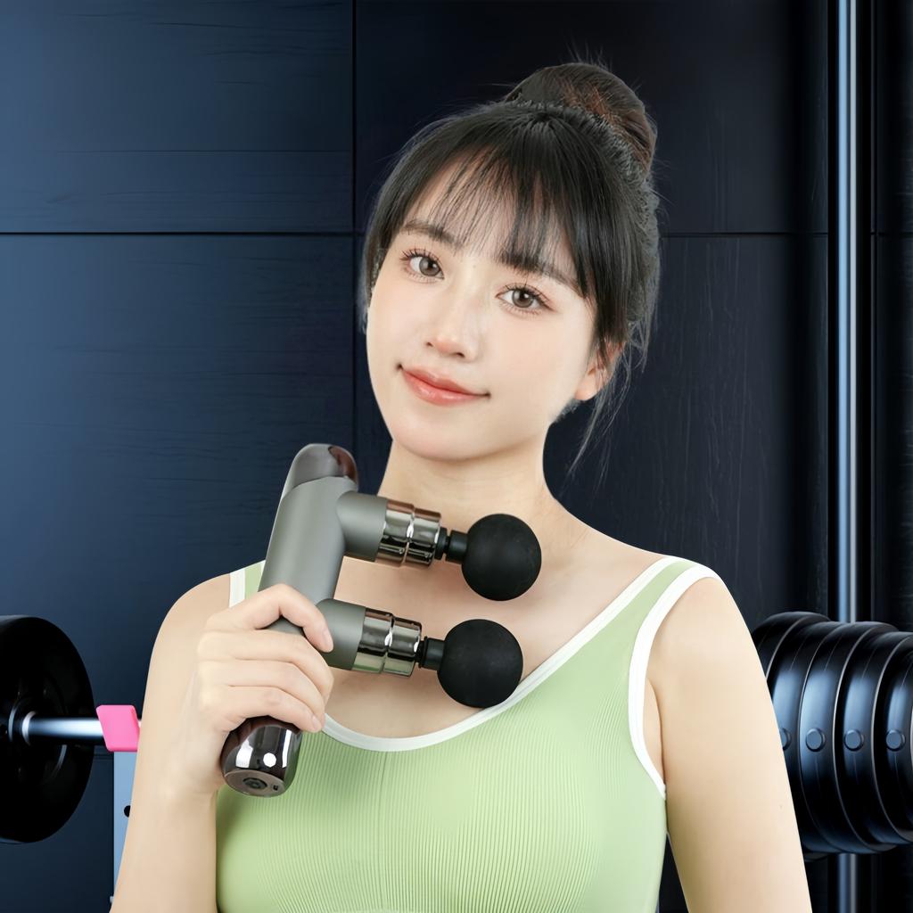 Doppelkopf-Faszienpistole Muskelmassage lindert Schmerzen, Muskelmembran multifunktionale Entspannung, Vibrationsfitness, elektrische Fas