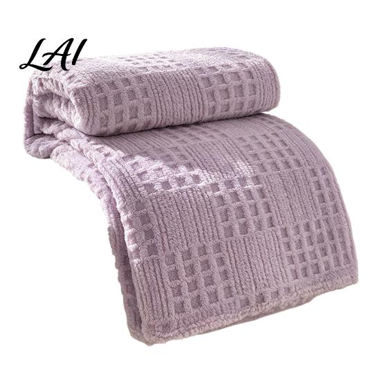 Decorative Textured Throw 3D Waffle Checkered Blanket Solid Color Milk Fleece Plush Lightweight Warm Soft Cozy Cover for Couch Bed Office Naps