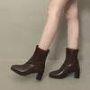 Korean Minimalist Thick Heel Thin Boots 2025 Autumn and Winter New Square Head Rear Zipper High Heel Short Boots Women's Soft Leather Single Boots