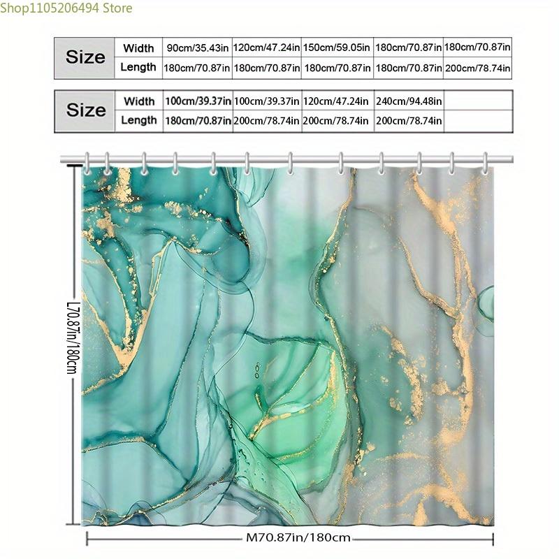 1pc Modern Marble Pattern Shower Curtain - Elegant Blue & Golden Vein Design, Durable Polyester, Machine Washable, Stylish Bat