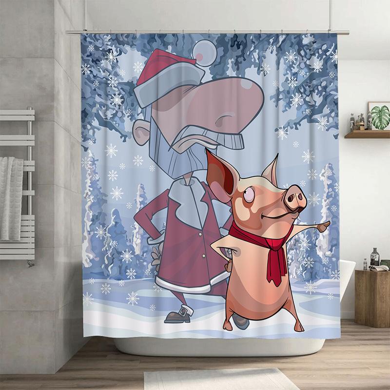 

Tu Funny Santa Claus Shower Curtain Christmas Holiday Bathroom Decor Festive Pattern Waterproof Fabric Home Accent W60H190(CM)-1 Pcs