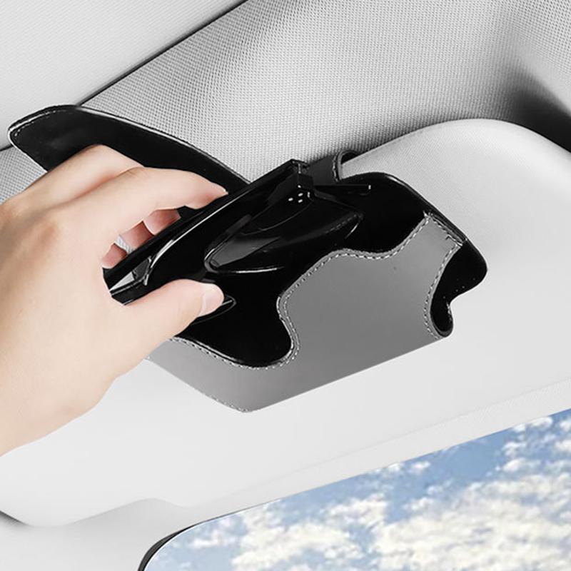 

Nappa Texture PU Leather Car Glasses Storage Case Sun Visor Clip Sunglasses Holder Black