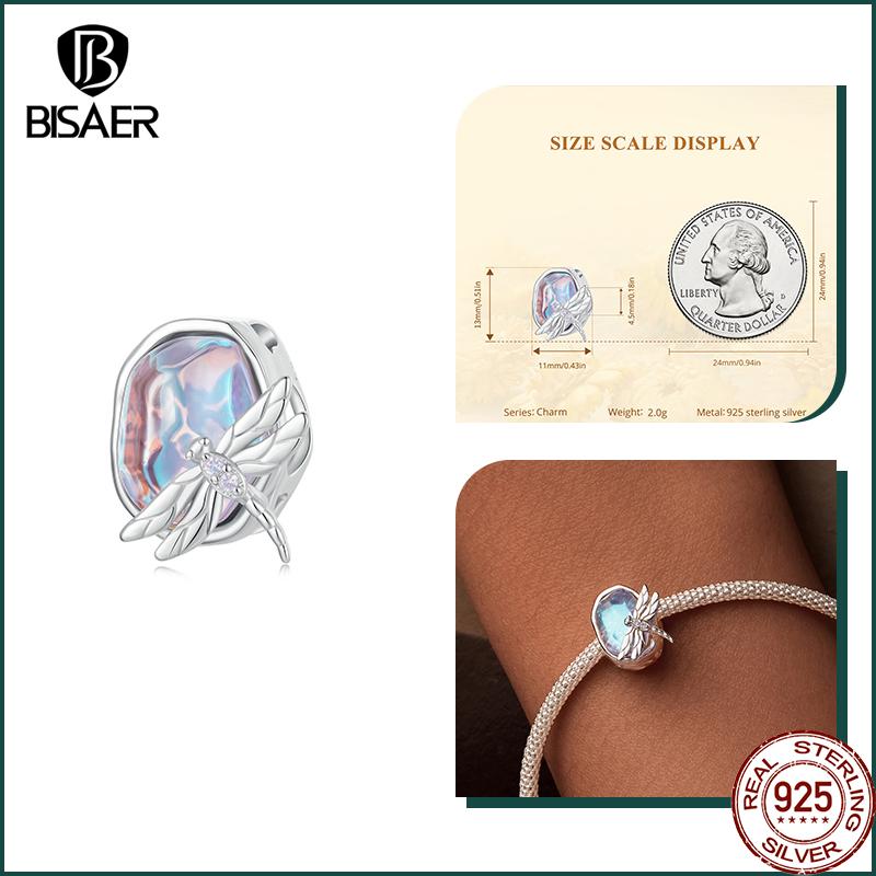 

BISAER 925 Silver Pink Monet s Gardon Charm Bead Bear Dragonfly Butterfly Pendant for Women DIY Bracelets Fine Jewelry