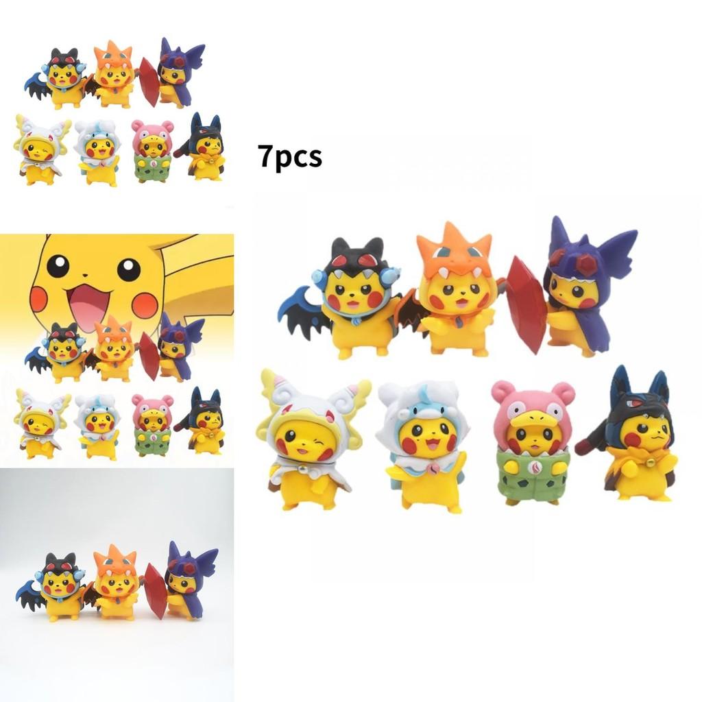 Adorable 7 Piece Pikachu Transformation Plush Toy Set Cute Cartoon Pvc Figures