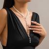 Goth Pearl Necklace Long Chain Y-Shaped Necklace Trendy Retro Clavicle Chain  Gift Idea