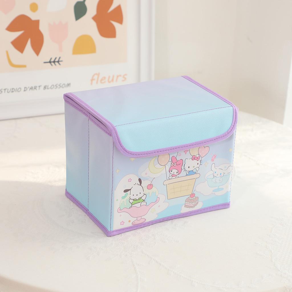 Hello Kitty Kuromi Cinnamoroll Melody Grid Pattern Foldable Flip Storage Box For Office And Bedroom Storage