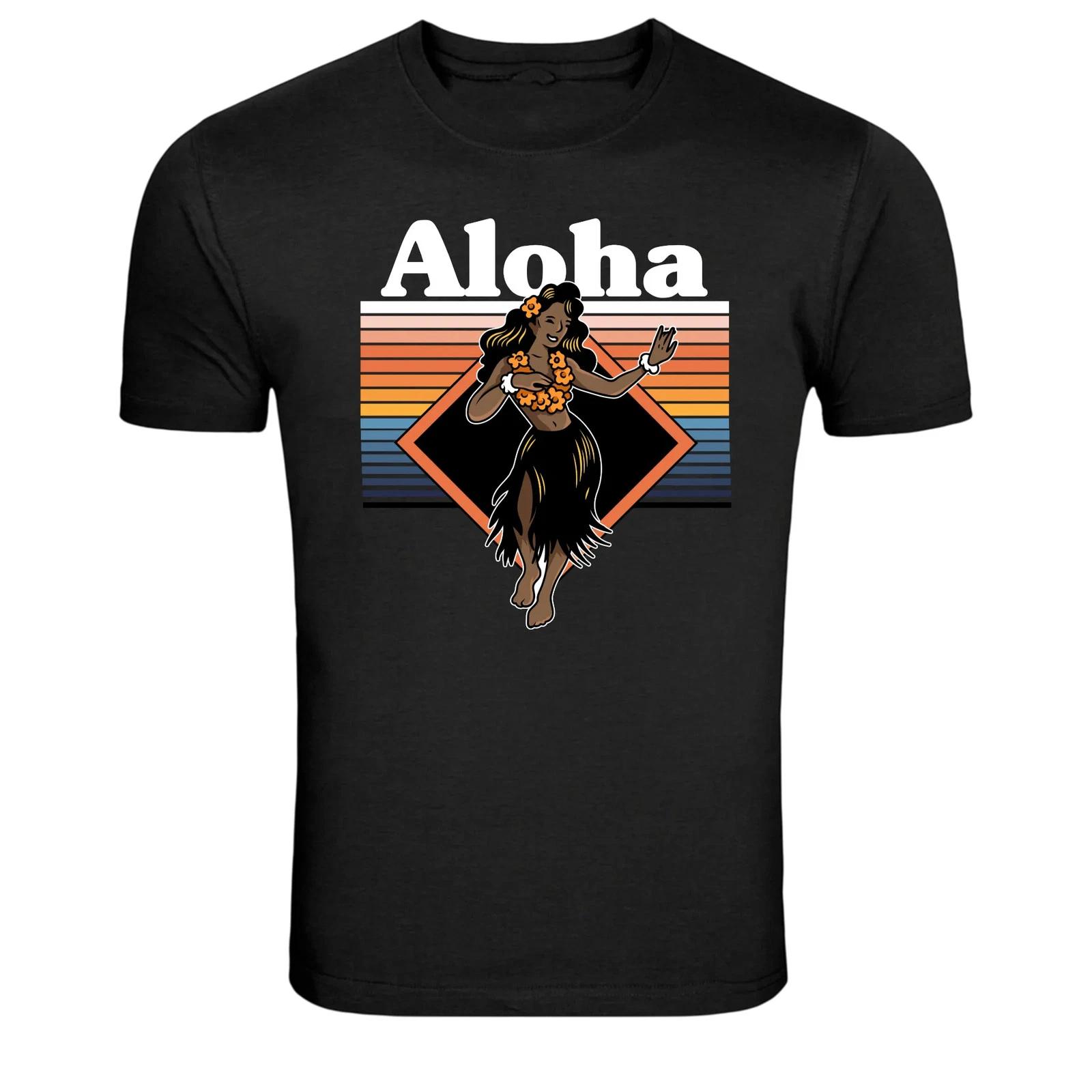 Aloha Hawaii Hula Dancer Retro Beach Graphic T-Shirt XXL