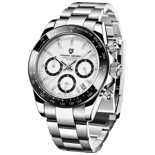 

Pagani Design Men s Watch, Japanese-made Seiko Quartz Movement, Daytona Chronograph, Water Resistant, Ceramic Bezel, Stainless Steel Strap, Sapphire C