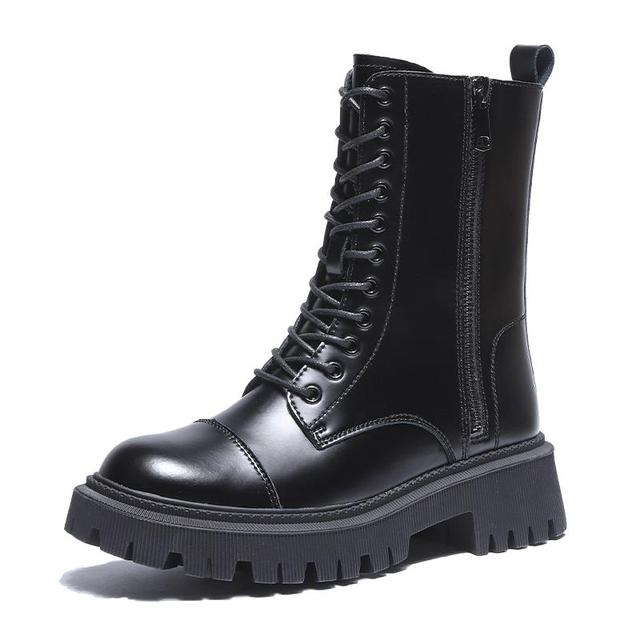 

Черные ботинки Мартин женские туфли из коровьей кожи на платформе, массивные ботинки на шнуровке, ботильоны, зимняя осенняя обувь на молнии 39