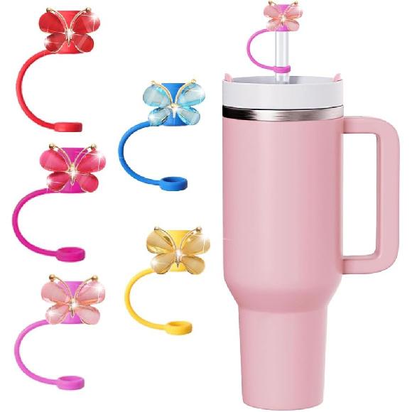 5Pcs Blling Bow Straw Cover Silicone Colorful Covers Cap for Stanley Cup 30&40 Oz Tumblers Lovely Reble Straws Cute Tumbler Straw Topper Accessories