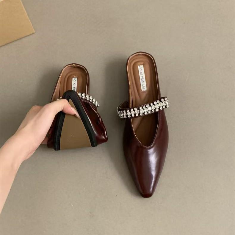 Spring 2025 European and American Square Toe Rhinestone Backless Sandals