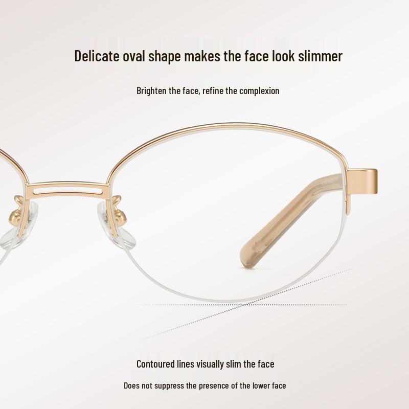 FAK Pure Titanium Semi-Rimless Cat-Eye Eyeglass Frame 55 - Old Money Style, High Intellectual Gold Wire Design 98713
