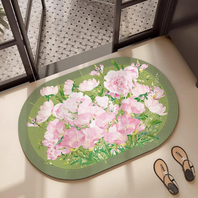 Oil Painting Style Bathroom Floor Mat, Special Anti-Skid Foot Mat For Toilet Door,Diatom Mud Water-Absorbing Quick-Drying Carpet