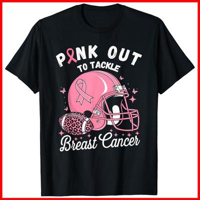 Pink Out Tackle Breast Cancer Awareness American Football Black Cotton T-Shirt Unisex T-Shirt
