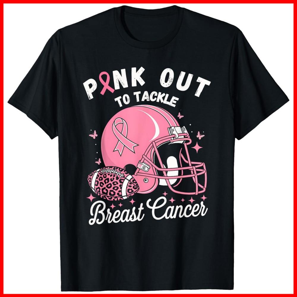 Pink Out Tackle Breast Cancer Awareness American Football Black Cotton T-Shirt Unisex T-Shirt XXL