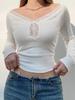 Women Lace Patchwork Long Sleeve Crop Tops V-Neck Slim Fit Fairy Grunge Aesthetic Tee Shirt Streetwear