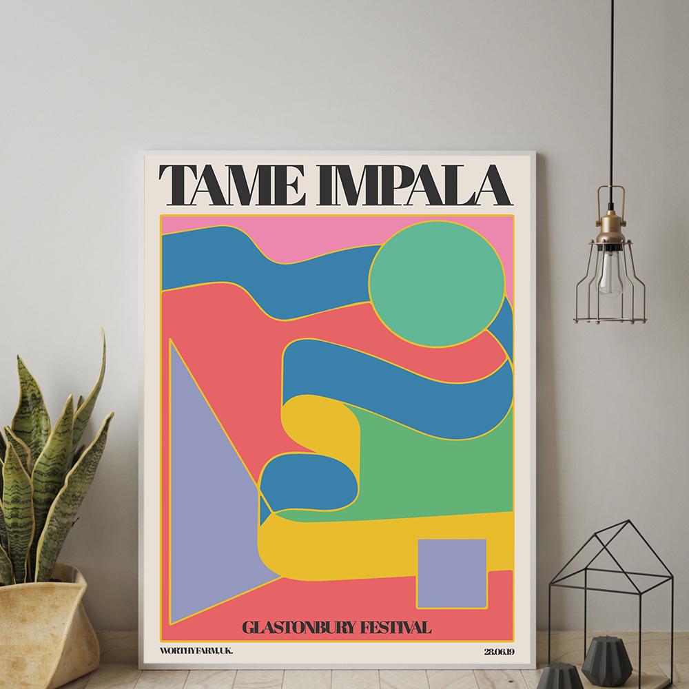 Tame Impala At Glastonbury Großes Poster, Vintage, buntes Leinwandbild, Retro-Wandbilder für Wohnzimmer, Heimdekoration, ungerahmt