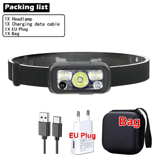 Mini nabíjecí výkonná čelová svítilna s USB hlavovou svítilnou Svítilna Světlomety LED Head Light Camping Search Light