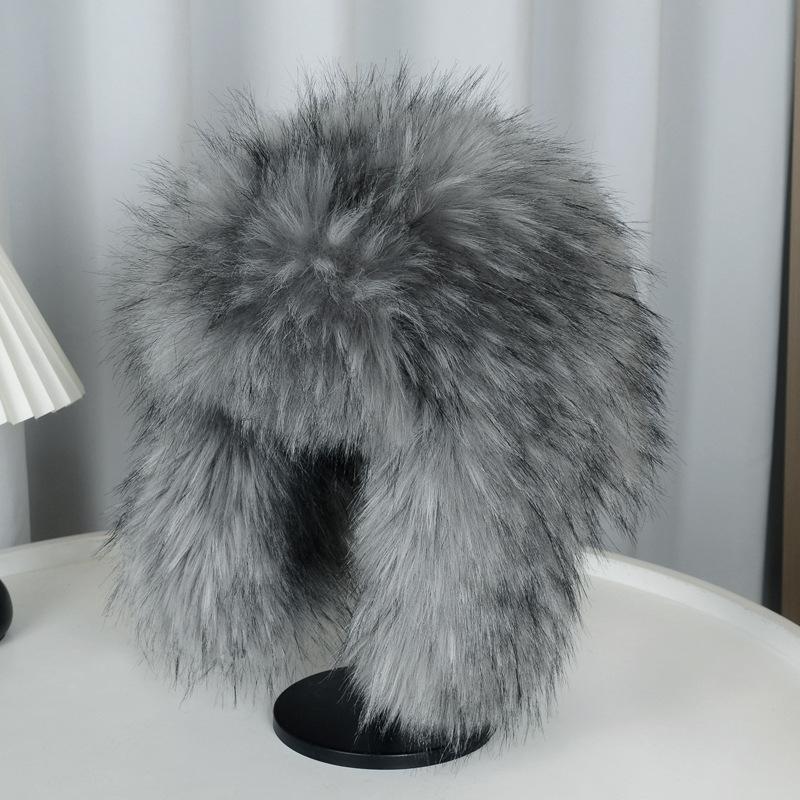Thickened Winter Outdoor Imitation Fox Fur Warm Windproof Women's Plush Ski Face Small Ear Protection Hat
