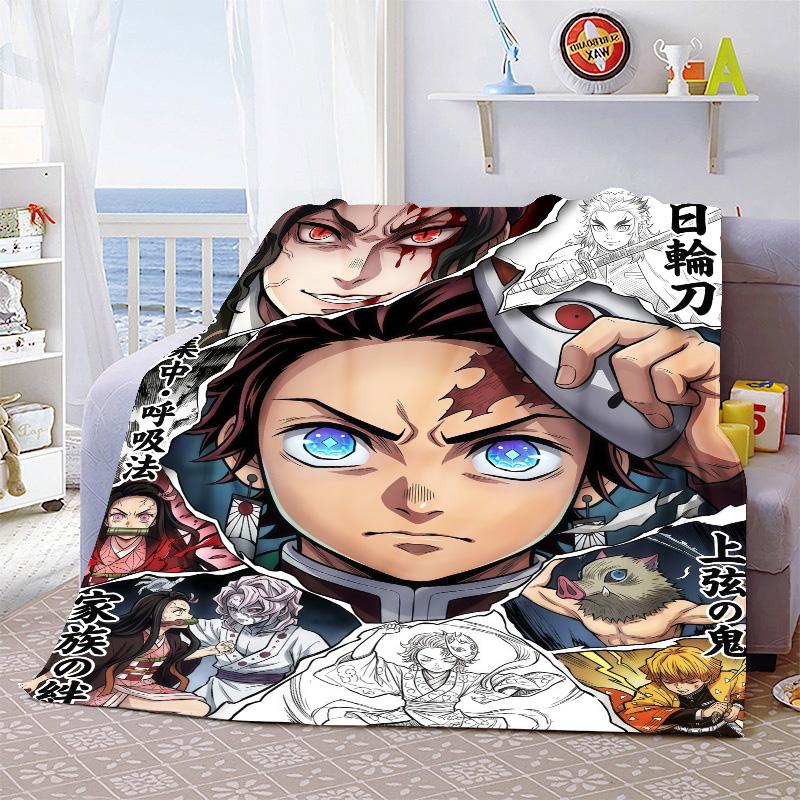 Demon Slayer Cartoon Flannel Blanket Soft Warm Plush Throw for Bed Sofa Couch Lightweight Cozy Winter Travel Decor -QJY