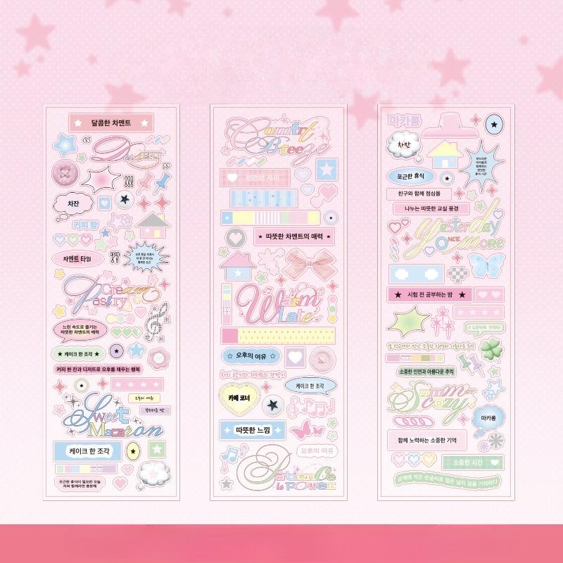 

3pcs/set Korean Fashion Color Notes Stickers Basic Cute Elements for Journaling Diary Decals for Students DIY Scrapbooking