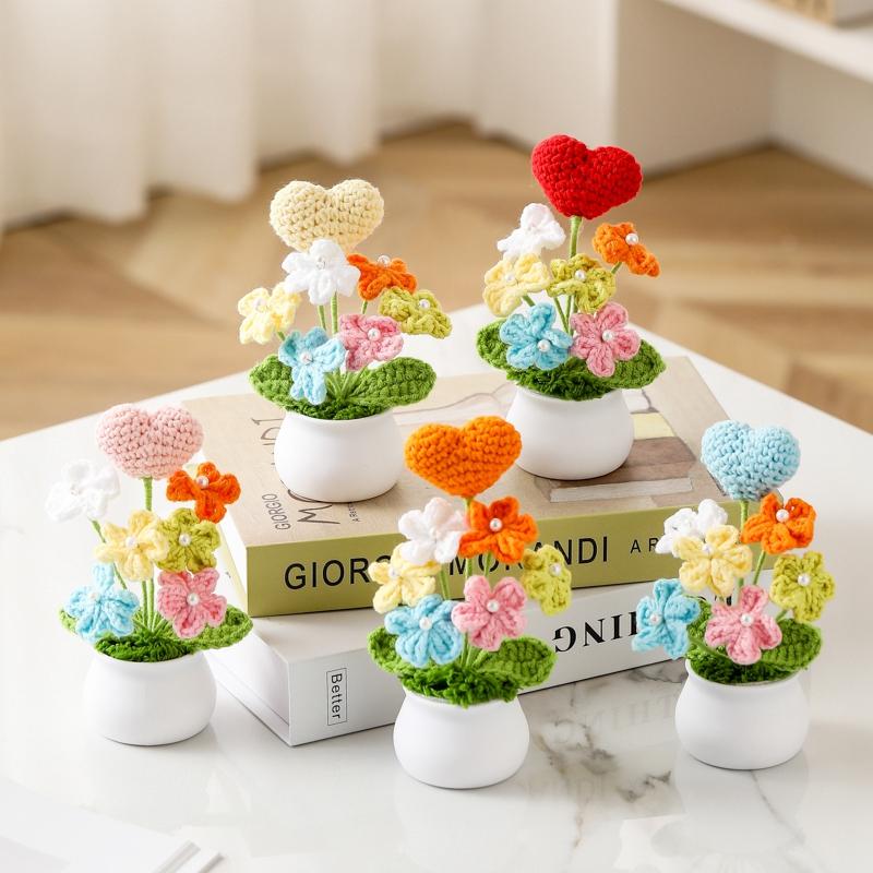 Crochet Flowers Sunflower Artificial Crochet Potted Desk Accessorie Office Accessorie Wedding Decor Teacher's Day Gift Girasol