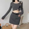 American Retro Gray High-Waist A-Line Skirt for Women - Spring 2024 Slim Fit