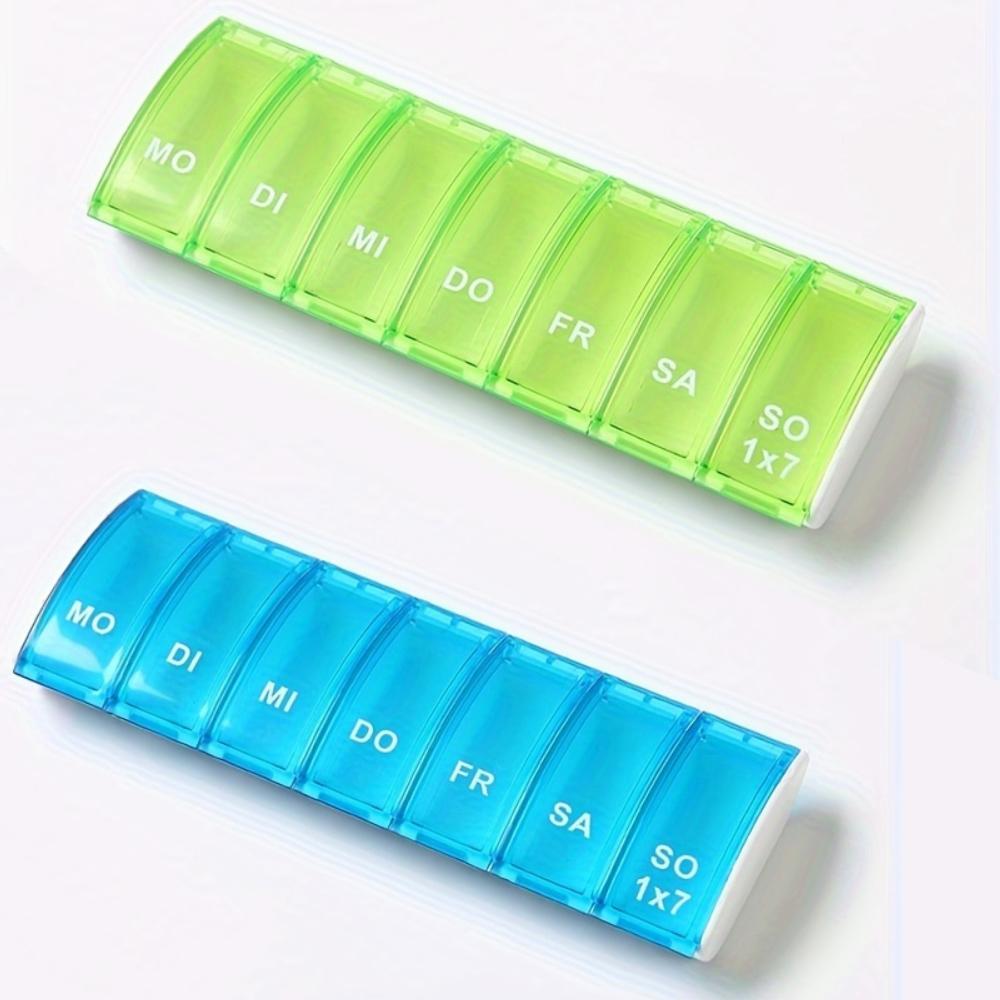 7Day Pill Organizers with Labeled Compartments Monday to Sunday Color-Coded for Travel And Daily Use Featuring a Vibrant Familie
