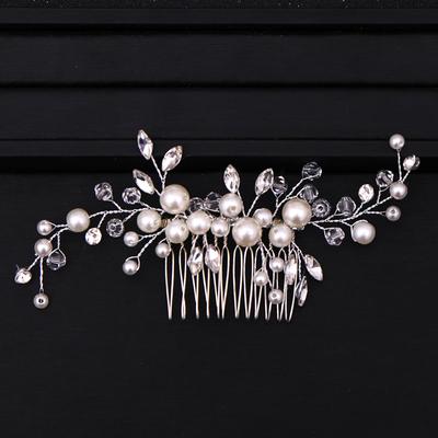 Silver Color Pearl Crystal Hair Combs Tiara For Women Bride Cheap Party Headpiece Wedding Hair Accessories Bridal Hair Jewelry